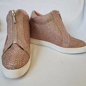 Juicy Couture Gold High-Top Sneakers with Diagonal Zipper